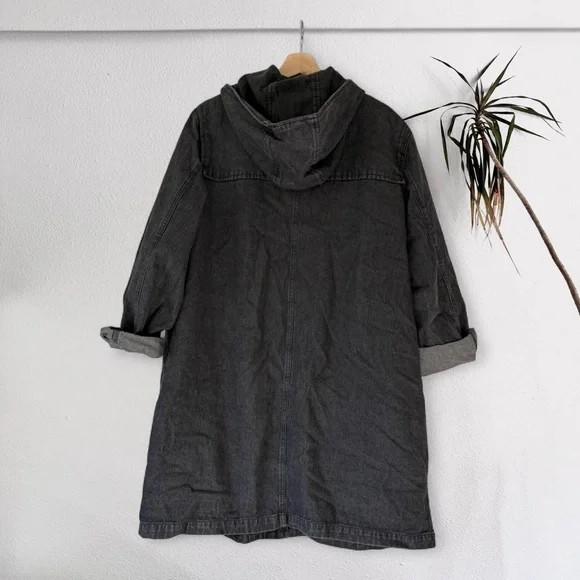 Vintage Black Denim Hooded Toggle Barn Coat - Picture 6 of 6